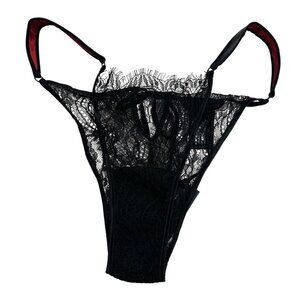 Kiki de Montparnasse Leather & Lace Cheeky Panty in Black